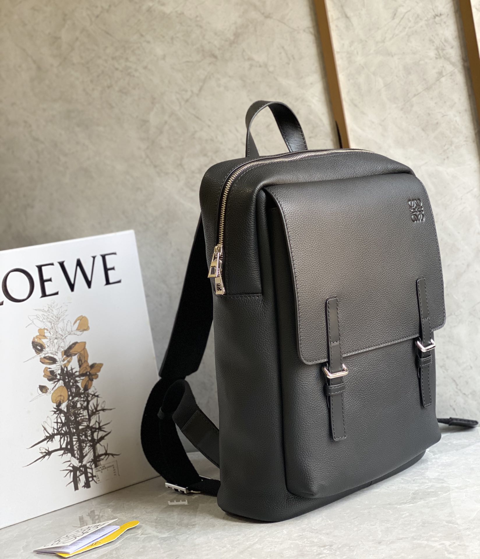 Loewe Military Backpack in Soft Grained Calfskin Black